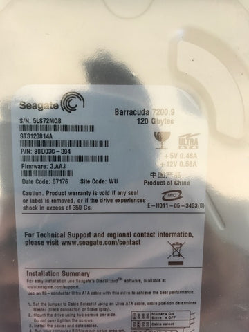 Seagate Barracuda (ST3120814A) 120GB, 7200RPM, 3.5" IDE Internal Hard Drive - Anand International Inc.