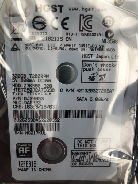 Hitachi Travelstar HTE725032A7E630 (0J26053) 320GB, 7200RPM, 2.5" Internal Hard Drive - Anand International Inc.