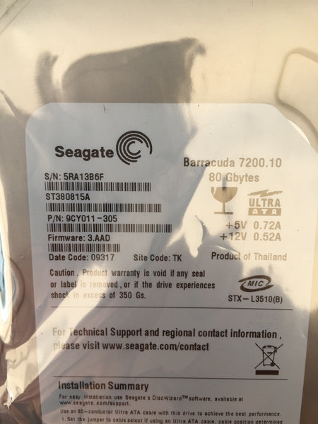 Seagate Barracuda (ST380815A) 80GB, 7200RPM, 3.5" Internal Hard Drive - Anand International Inc.